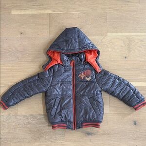Children's Quilted Hooded Jacket - Gray and Red